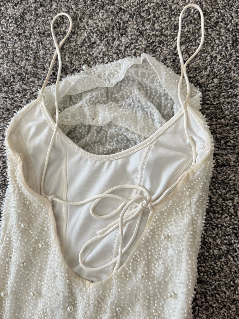 Oh Polly Riviera Strappy Midi Dress White Beaded Engagement Bridal Shower Size 4 - Picture 7 of 13